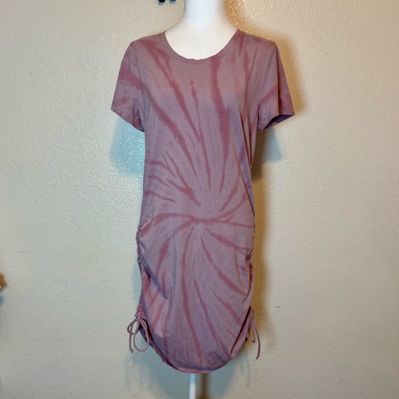 Victoria’s Secret Pink Tie Dye Jersey Tee Shirt Dress Side Ruching Purple Large - Picture 2 of 13